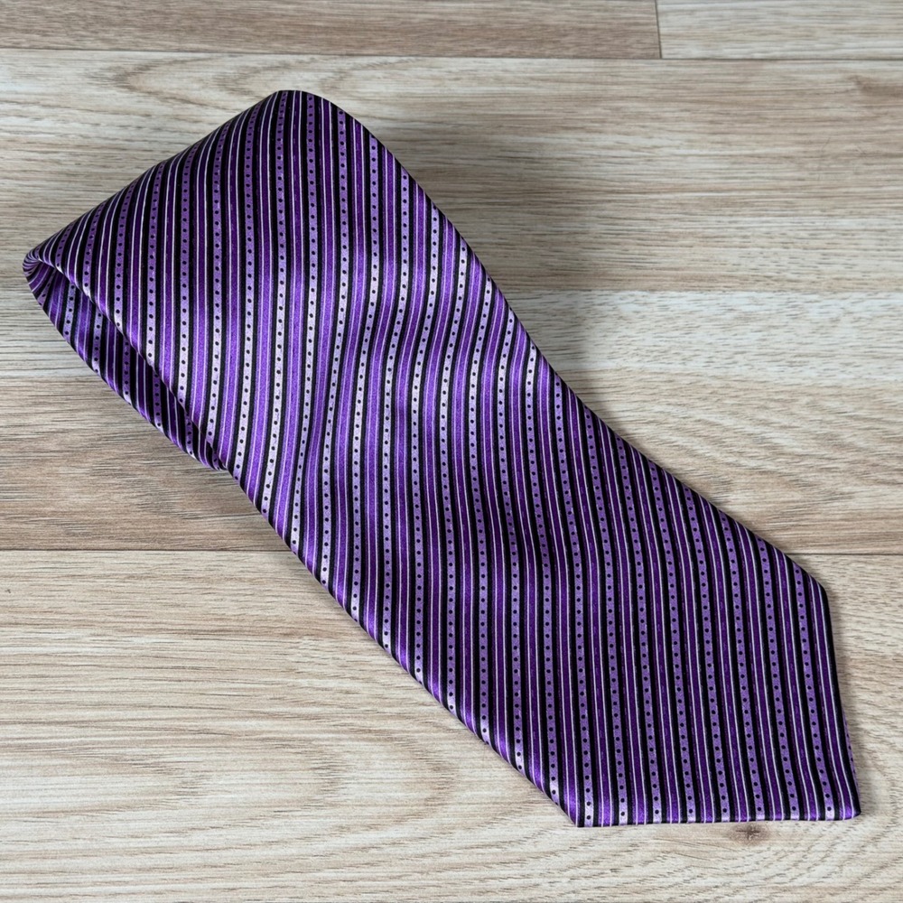 Stefano Ricci Tie Purple Black Striped Dotted Silk Necktie Made in Italy